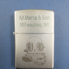 Laser Engraved Zippo Lighter-A J Morse & Son 3 Light Neck Feed Commercial Helmet
